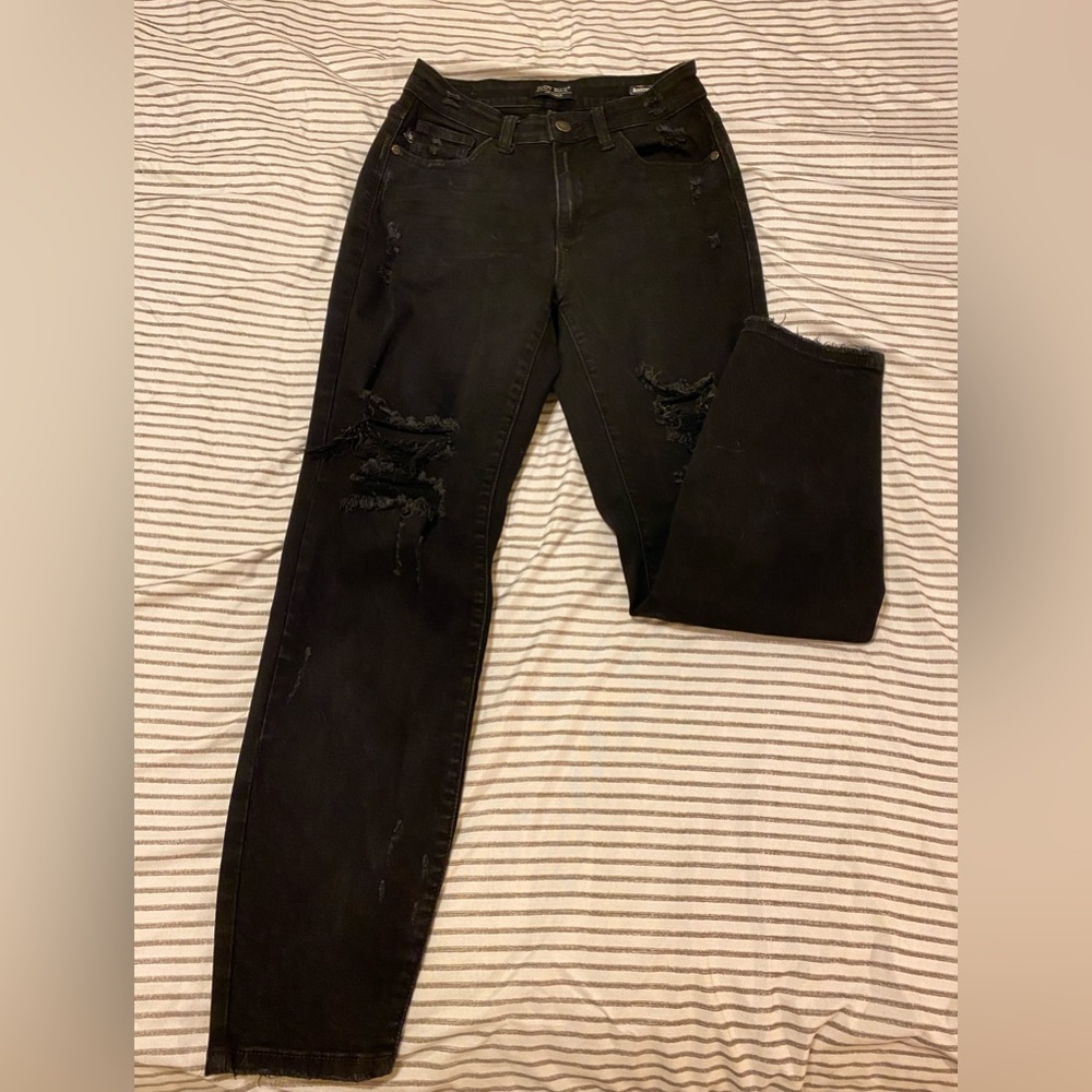 Judy Blue Distressed Black Jeans (Boyfriend Fit)